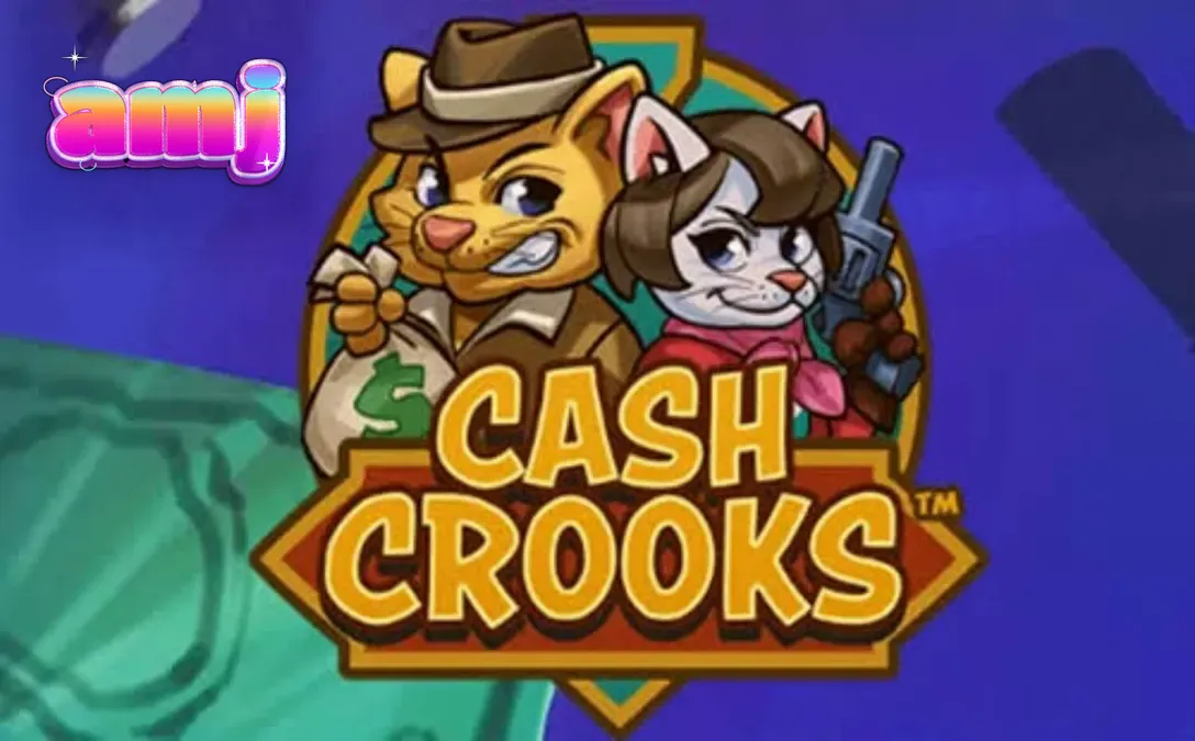 Cash Crooks slot game interface na nagpapakita ng mga karakter na sina Betty at Clyve sa isang noir heist setting.